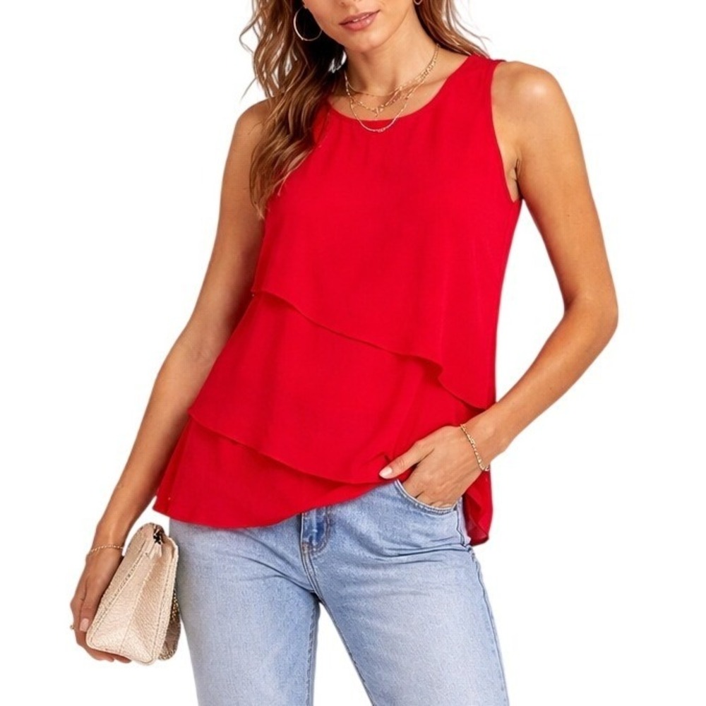 White House Black Market Fuchsia‎ Pink Layered Asymmetrical Sleeveless Blouse 4